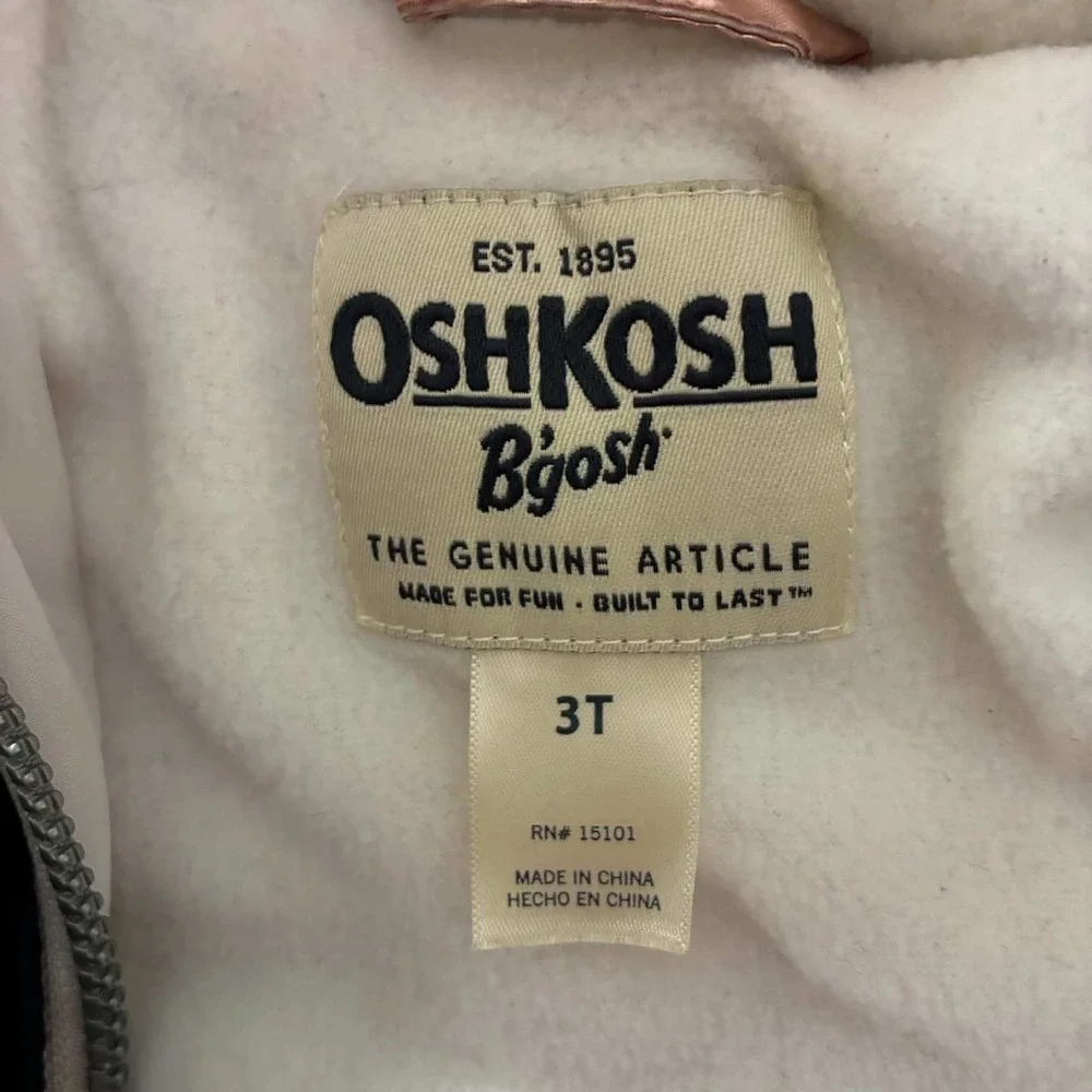 OshKosh B'gosh Puffer Jacket Toddler 3T Rose Gold Navy Tan Winter Coat